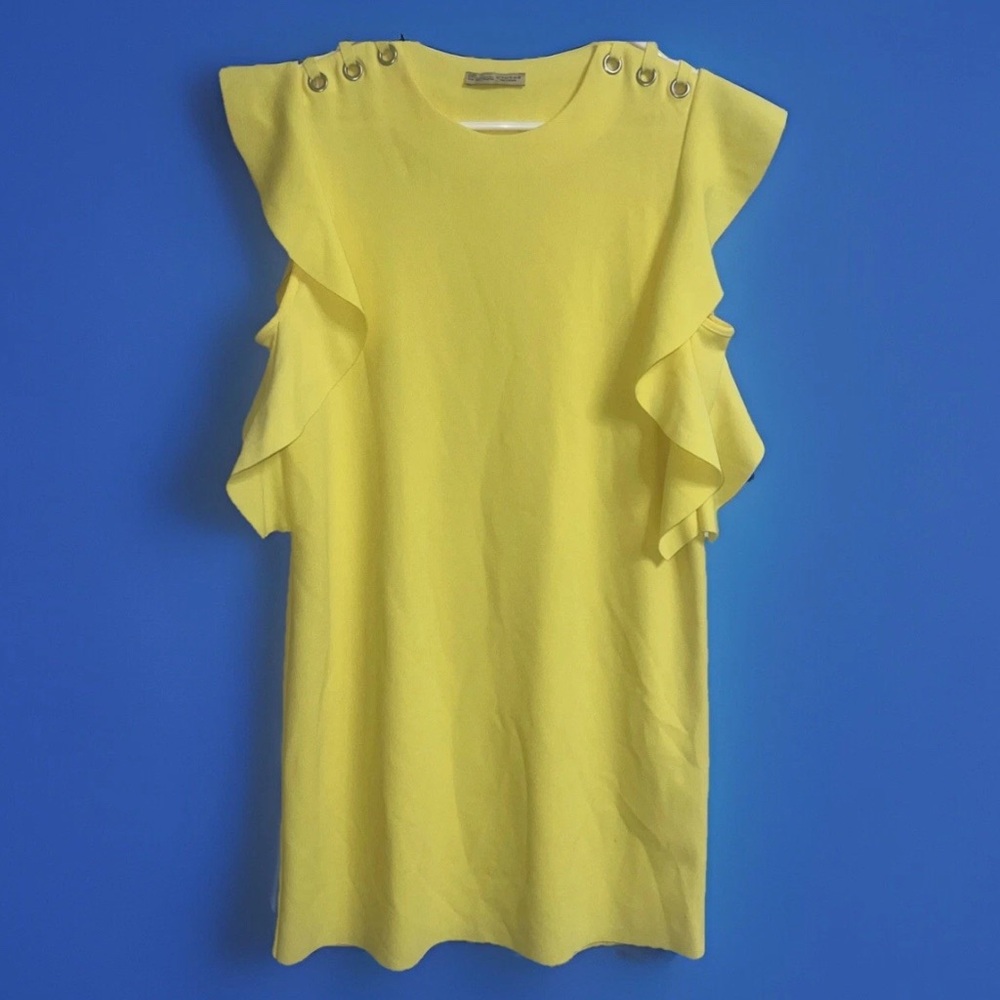 Zara Collection Yellow Ruffle Sleeve Dress size M